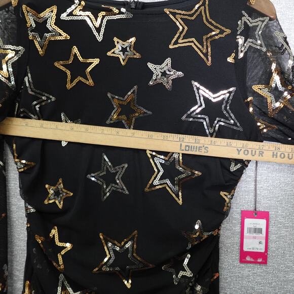 Vince Camuto Black Long Sleeve Mesh Dress with Sequin Stars Women's Size 10 - Picture 7 of 10